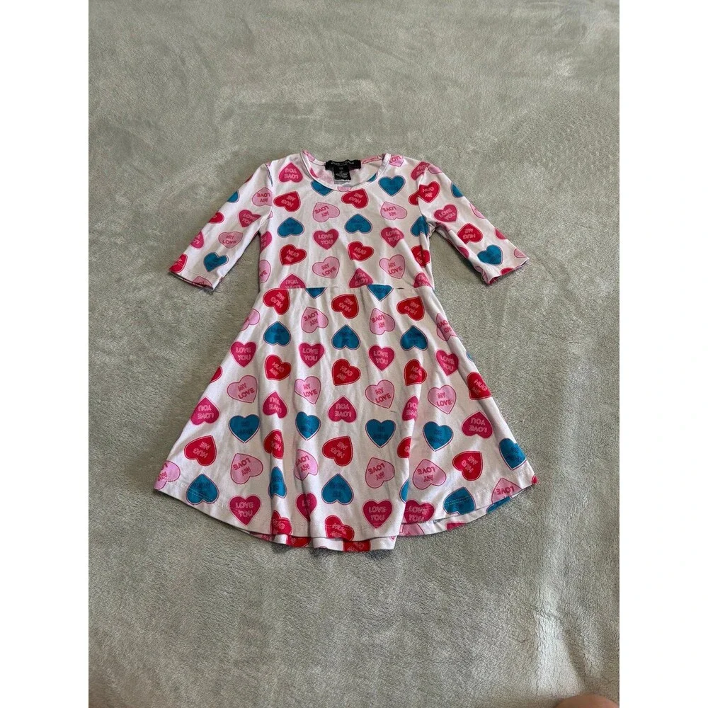 Girls set lot of 2 Heart Print Dresses White Black back to school playwear girly